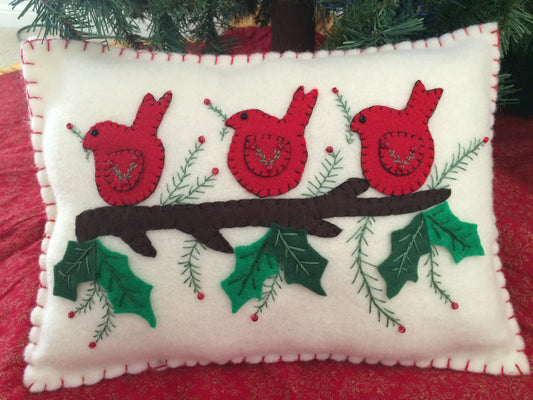 Holiday Wool Felt Birds Pillow